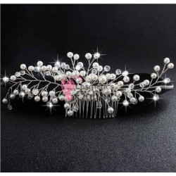 Tiara Ti006 argintie pentru mirese cu crystale si perle